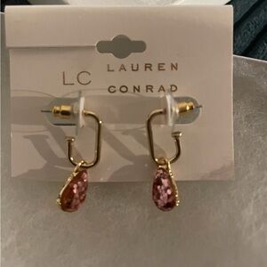 LC Lauren Conrad Gold Earrings with Pink Accents